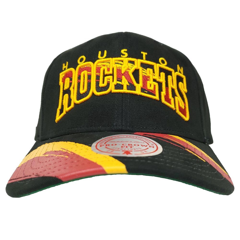 Houston Rockets Mitchell & Ness NBA Pro Fit Snapback Hat Cap 3D Logo Black NWT